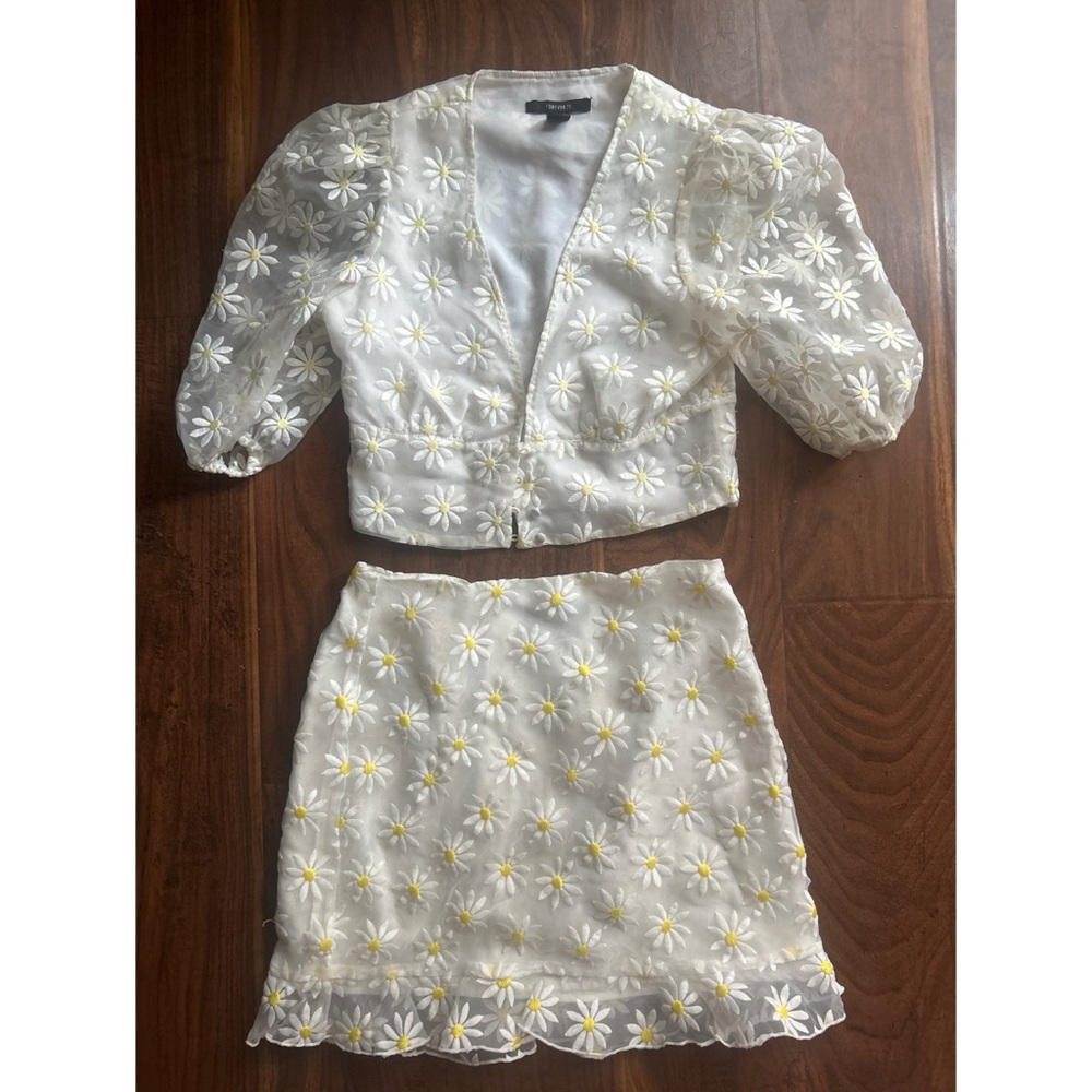 Floral White and Yellow Two-Piece Set